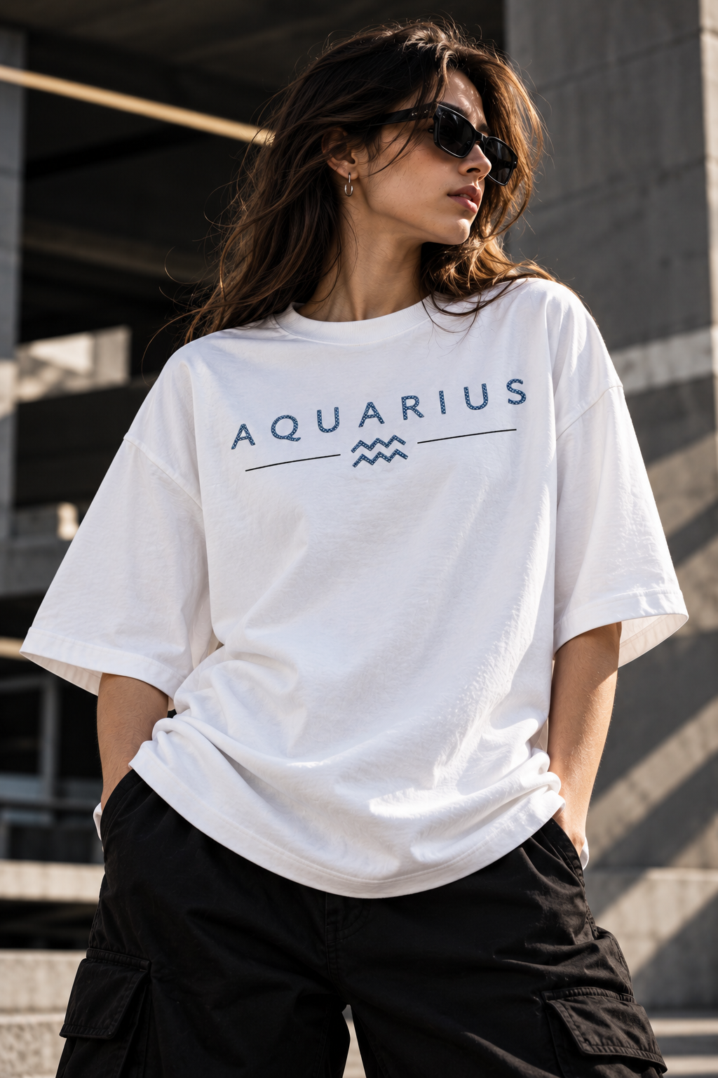 Aquarius Built Different Embroidery Oversized T-Shirt | LE BANCHO