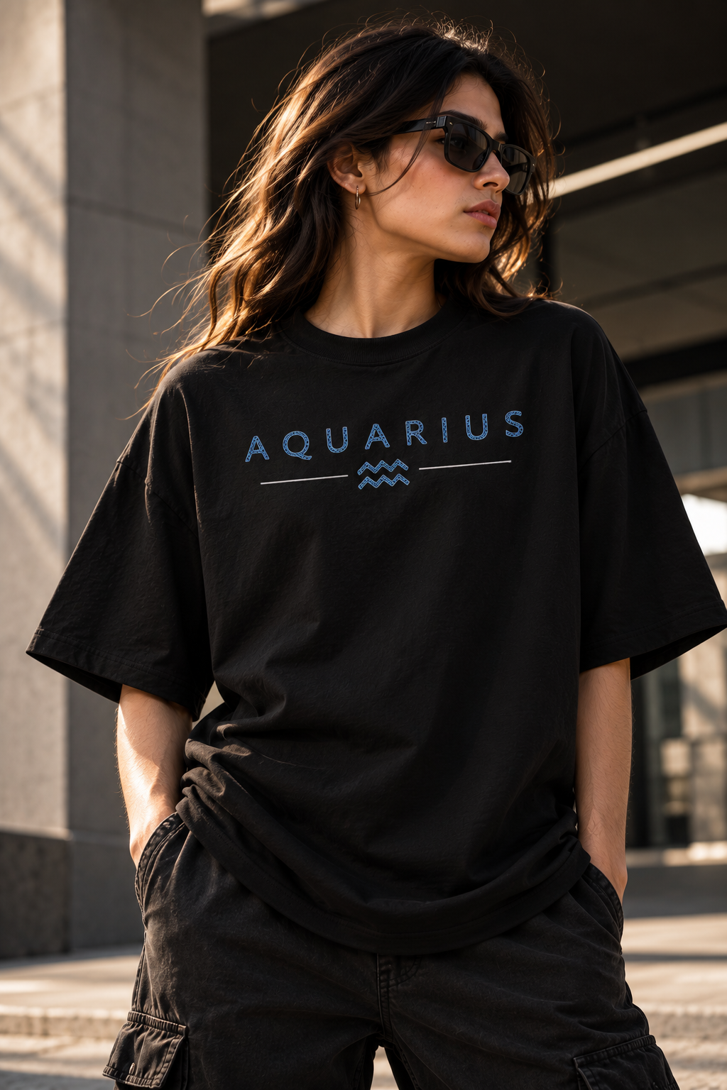 Aquarius Built Different Embroidery Oversized T-Shirt | LE BANCHO