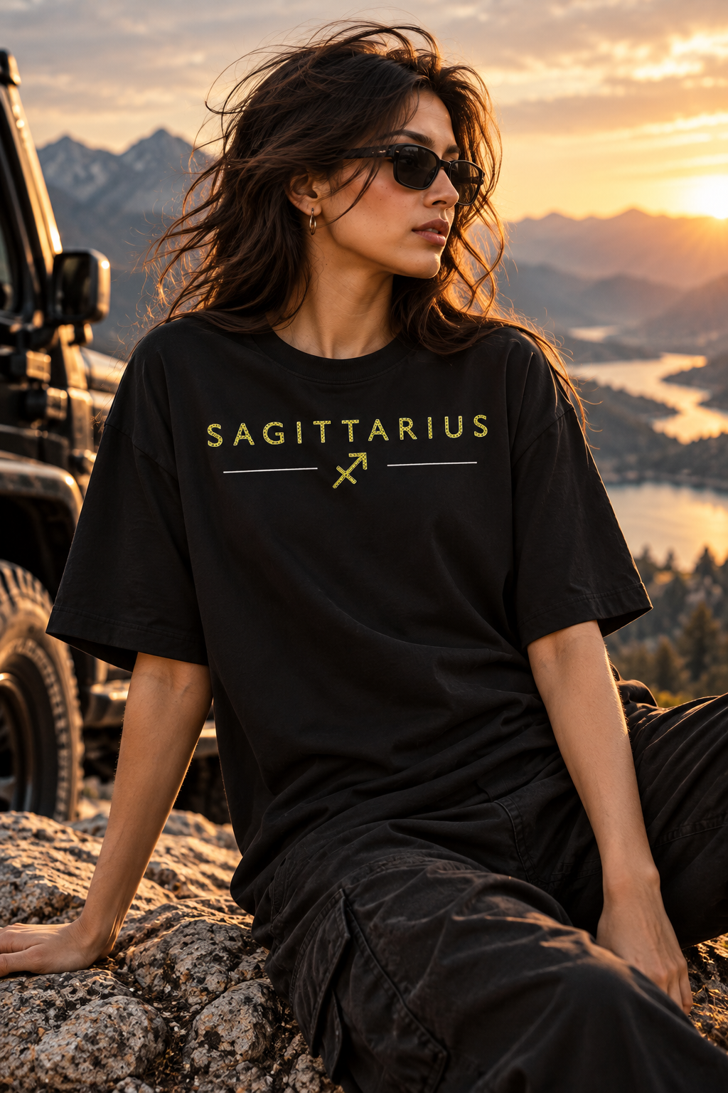 Sagittarius Born to Roam Embroidery Oversized T-Shirt | LE BANCHO