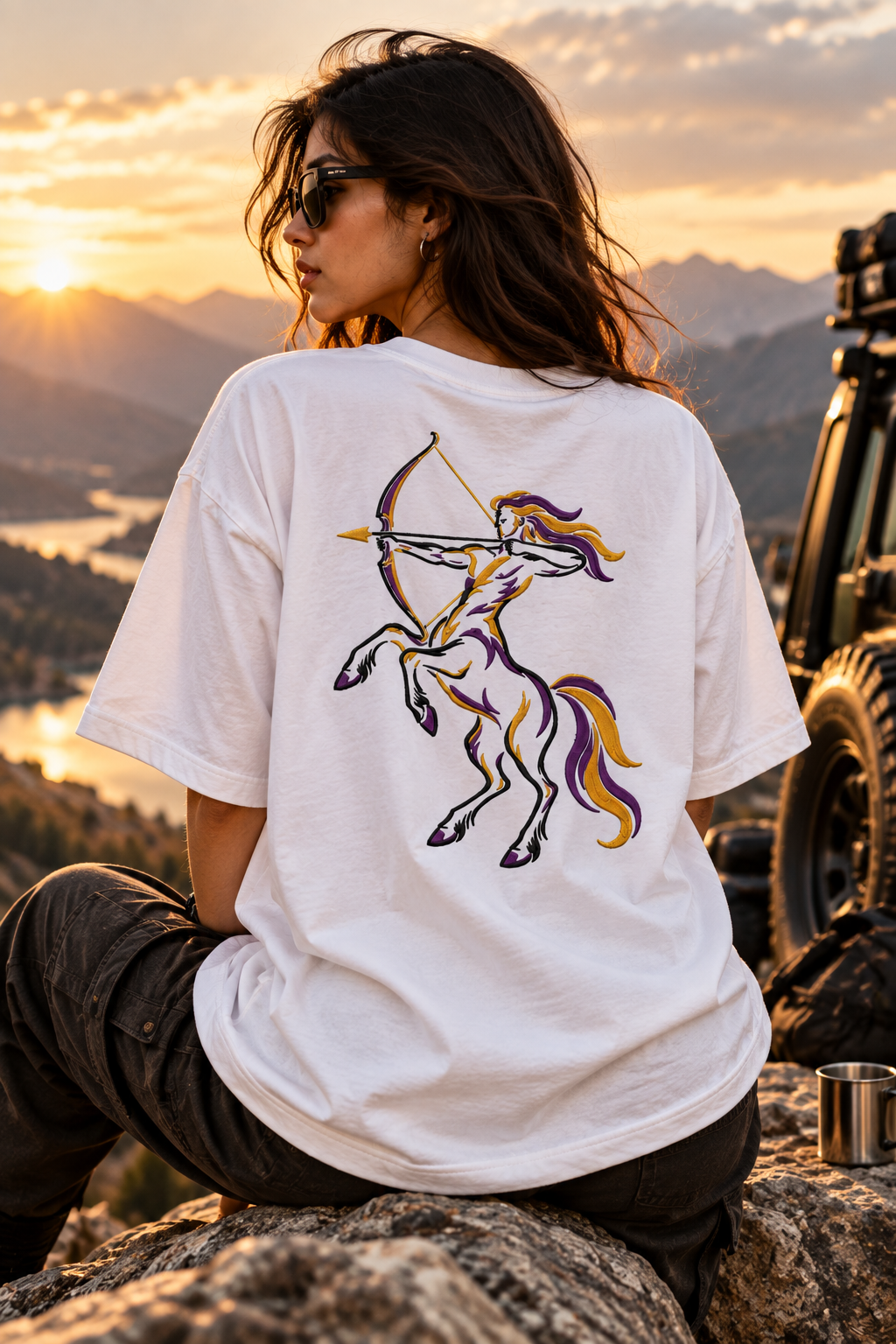 Sagittarius Born to Roam Embroidery Oversized T-Shirt | LE BANCHO
