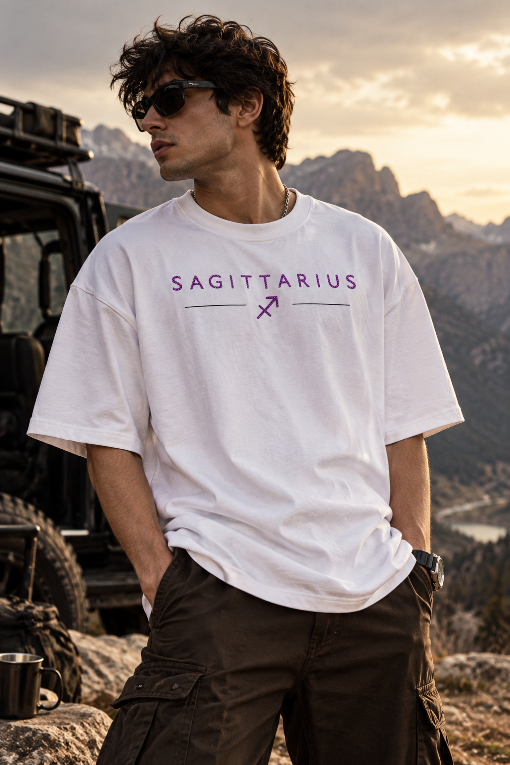 Sagittarius Born to Roam Embroidery Oversized T-Shirt | LE BANCHO