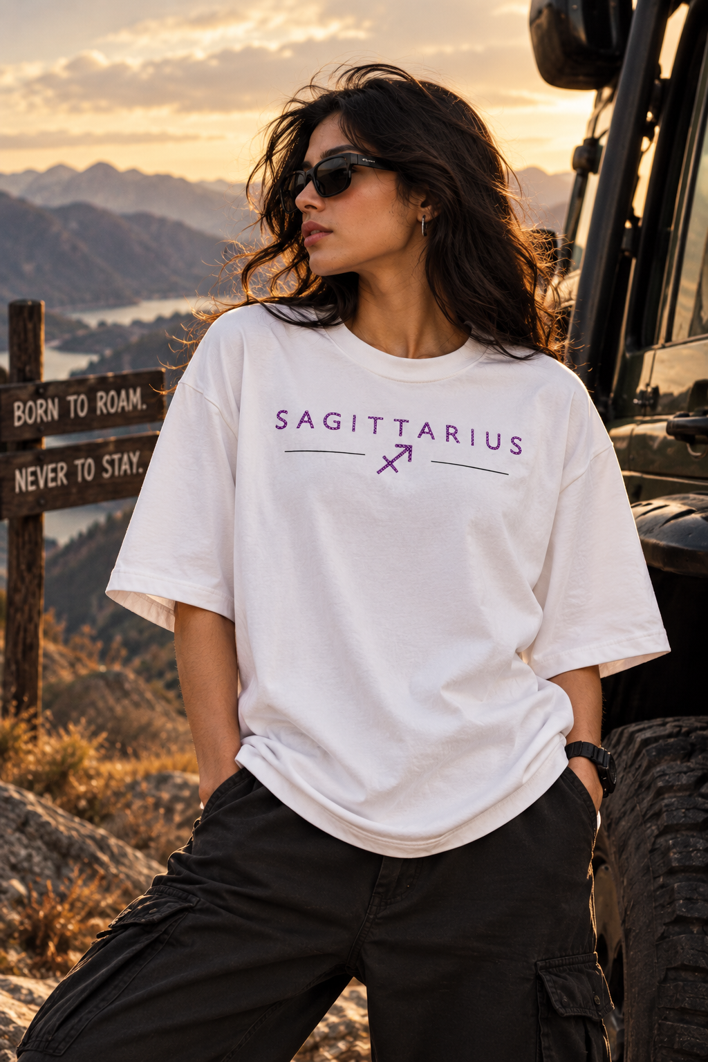 Sagittarius Born to Roam Embroidery Oversized T-Shirt | LE BANCHO