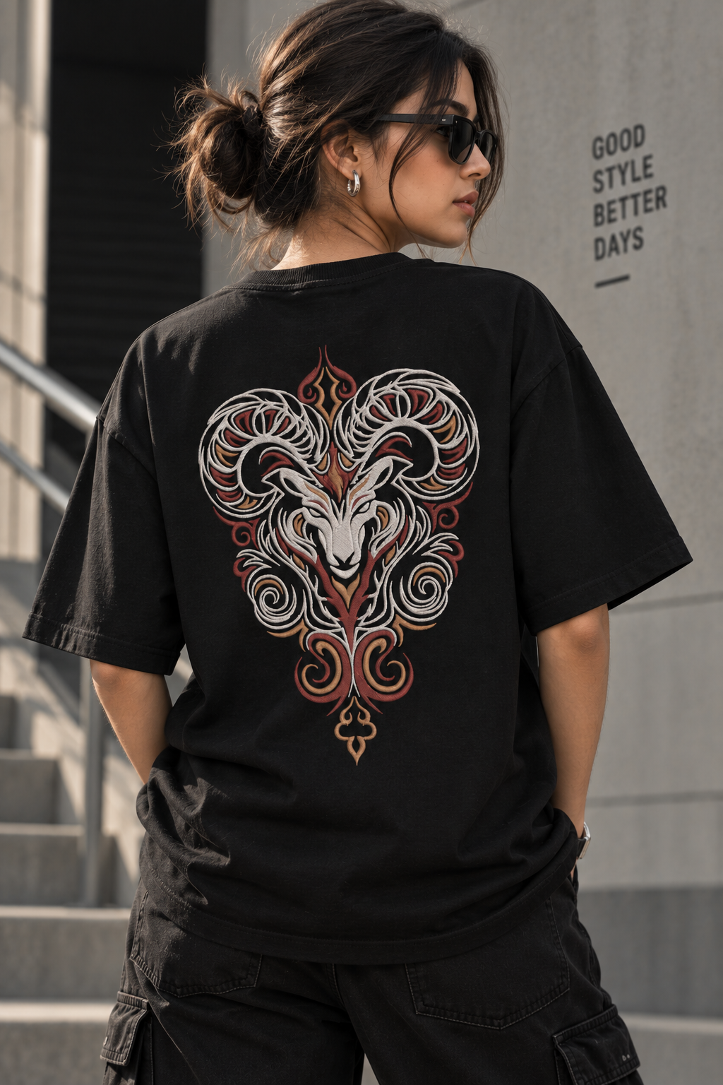Aries Born to Lead Made to Stand Out Embroidery Oversized T-Shirt