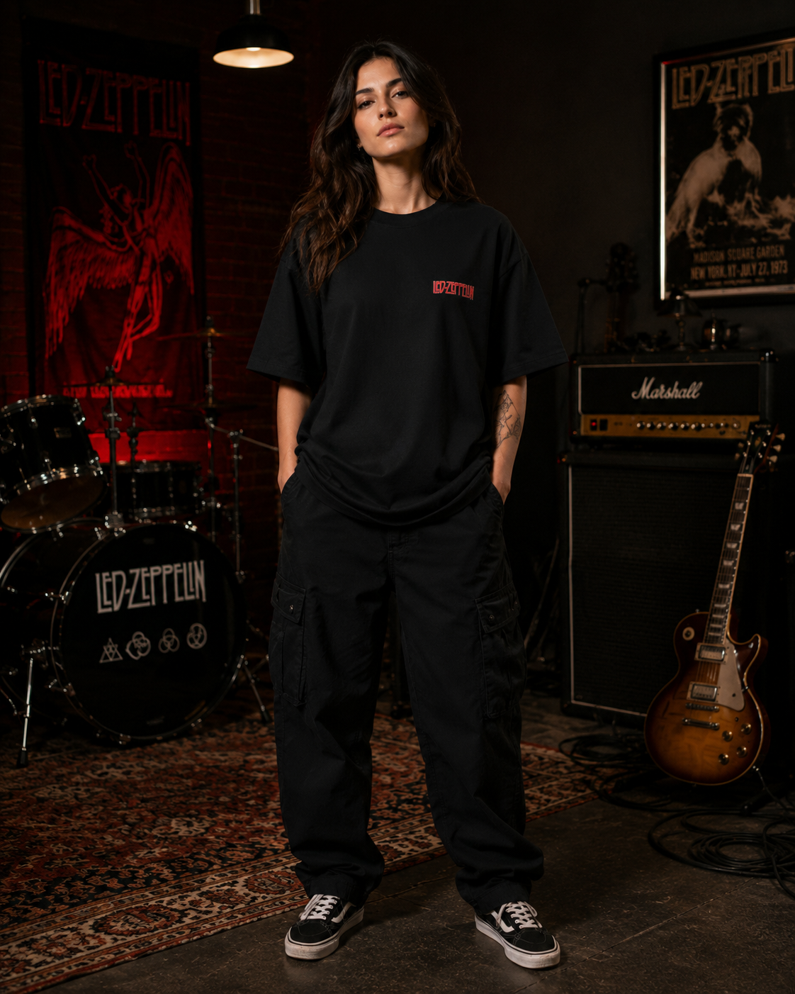 Led Zeppelin Premium Oversized Embroidered Band T-Shirt for Women | 240 GSM 100% Cotton