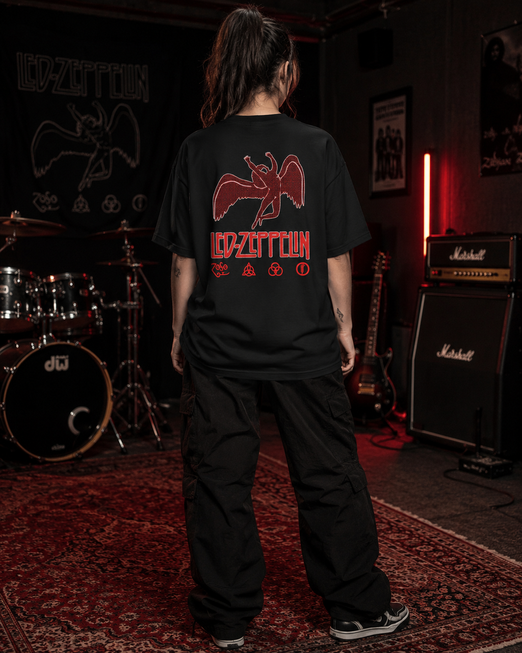 Led Zeppelin Premium Oversized Embroidered Band T-Shirt for Women | 240 GSM 100% Cotton