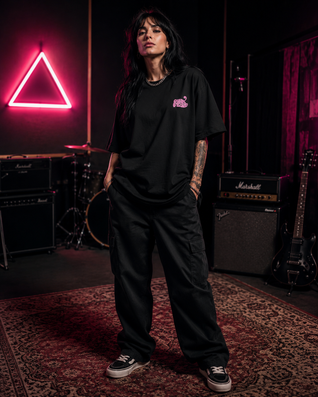 Pink Floyd Premium Oversized Embroidered Band T-Shirt for Women | 240 GSM 100% Cotton