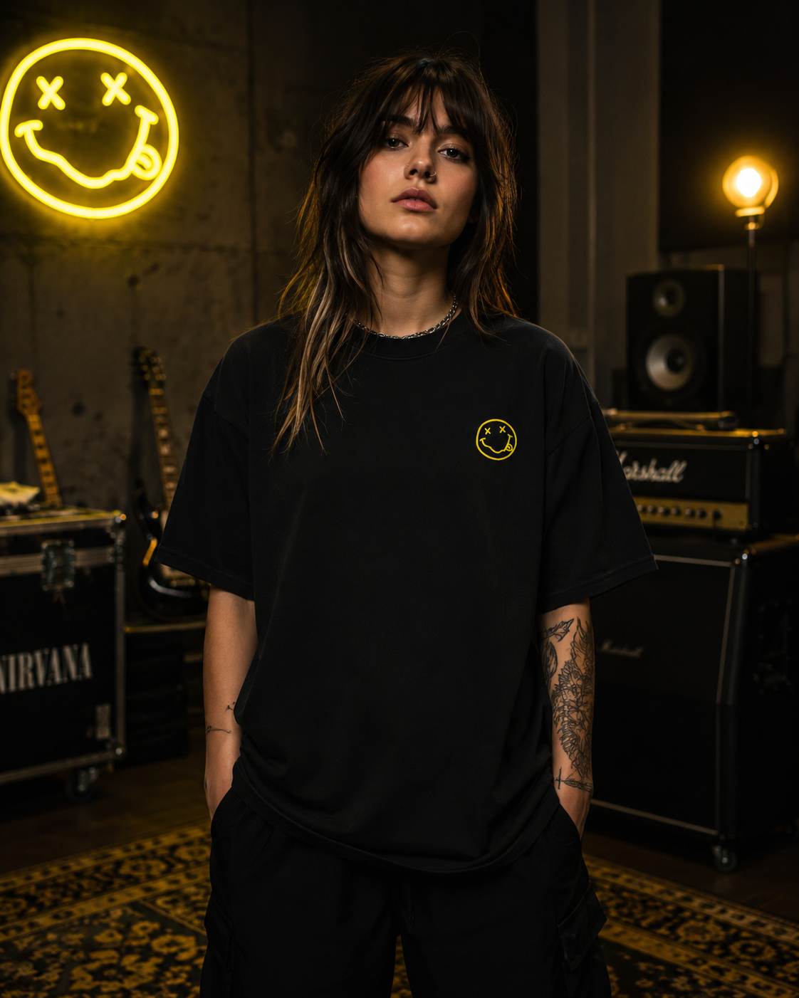Nirvana Premium Oversized Embroidered Band T-Shirt for Women | 240 GSM 100% Cotton