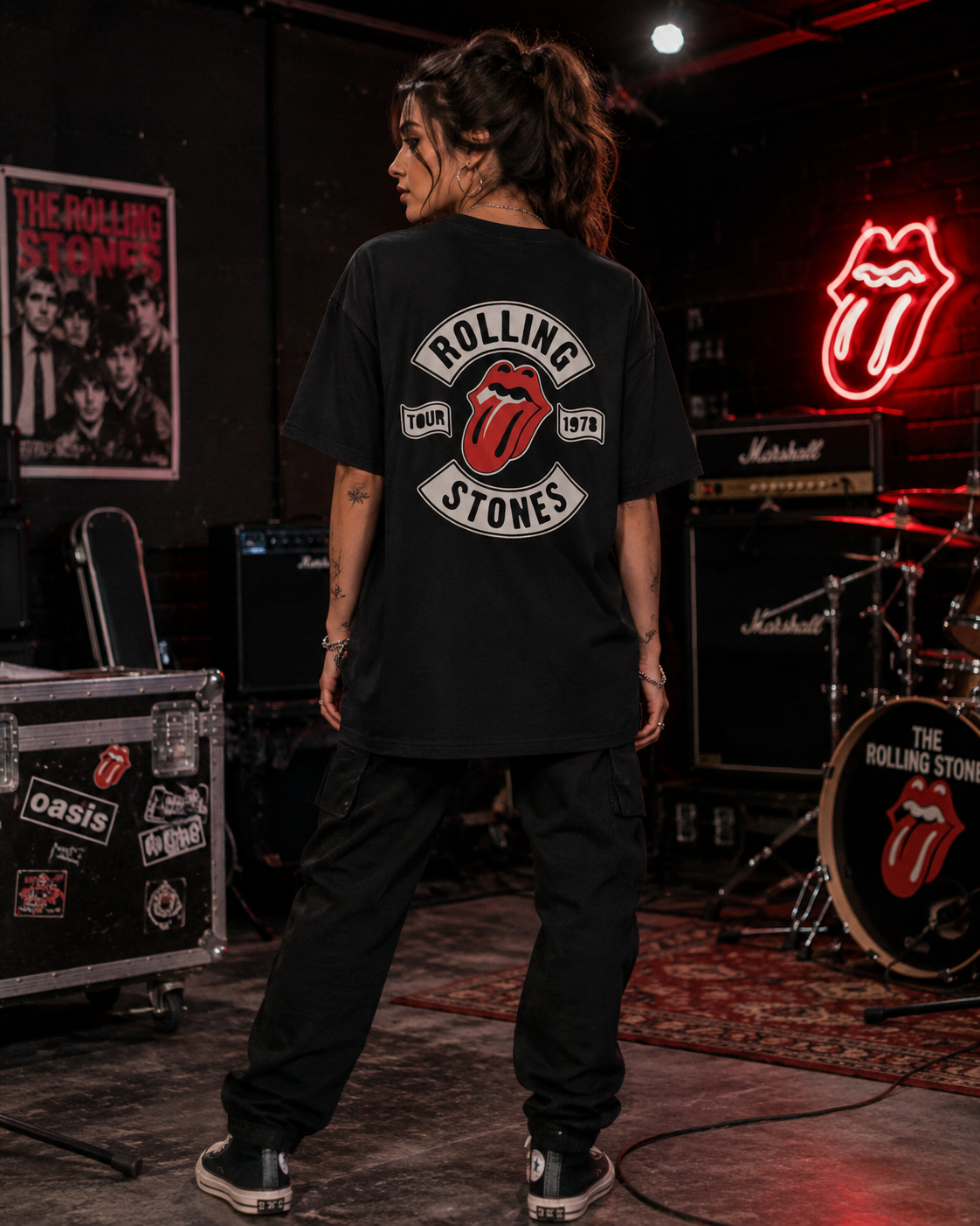 The Rolling Stones Premium Oversized Embroidered Band T-Shirt for Women | 240 GSM 100% Cotton