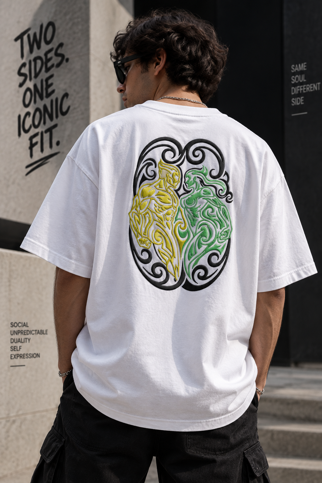 Gemini Two Sides One Iconic fit Embroidery Oversized T-Shirt