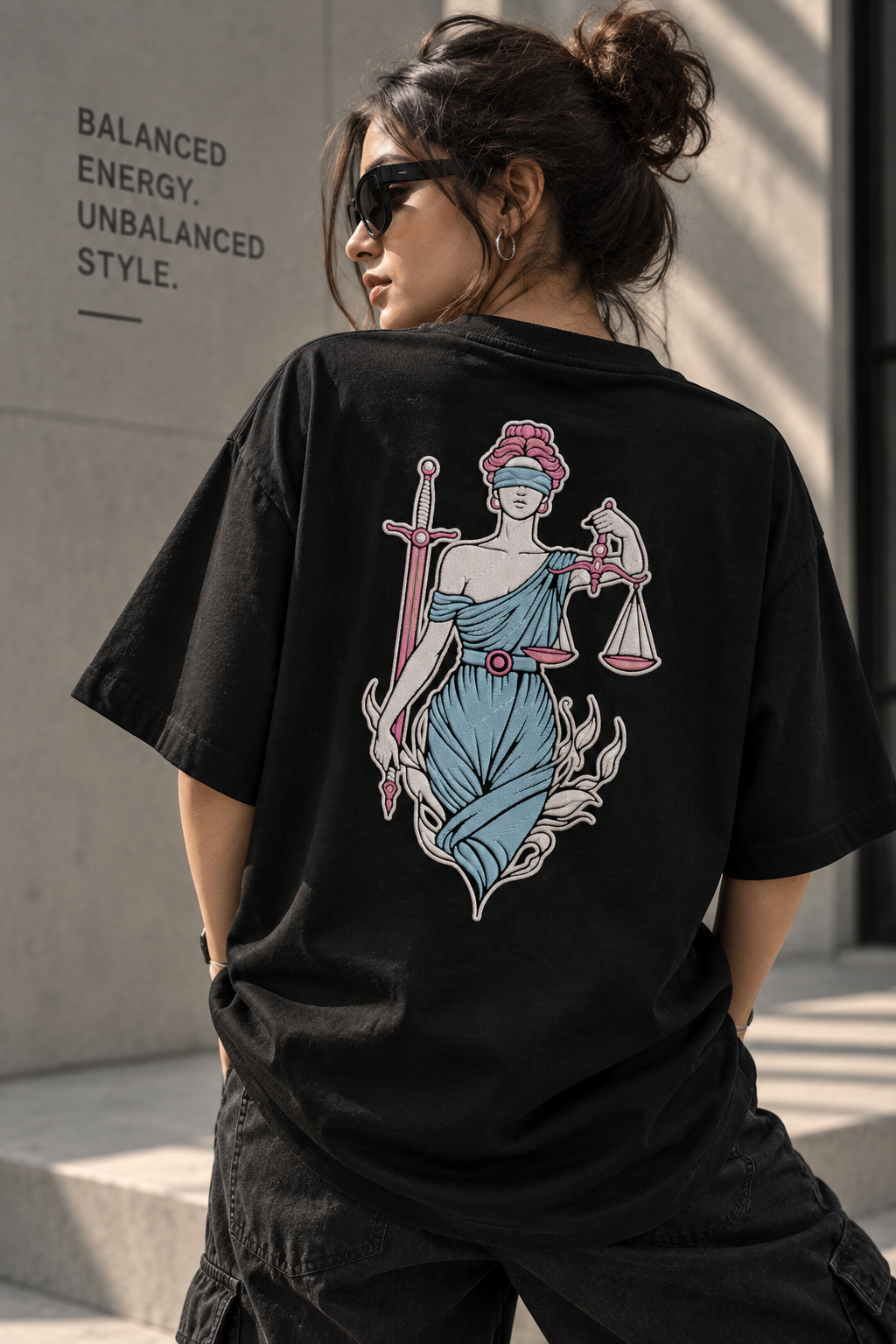 Libra Balanced Energy Unbalanced Style Embroidery Oversized T-Shirt | LE BANCHO