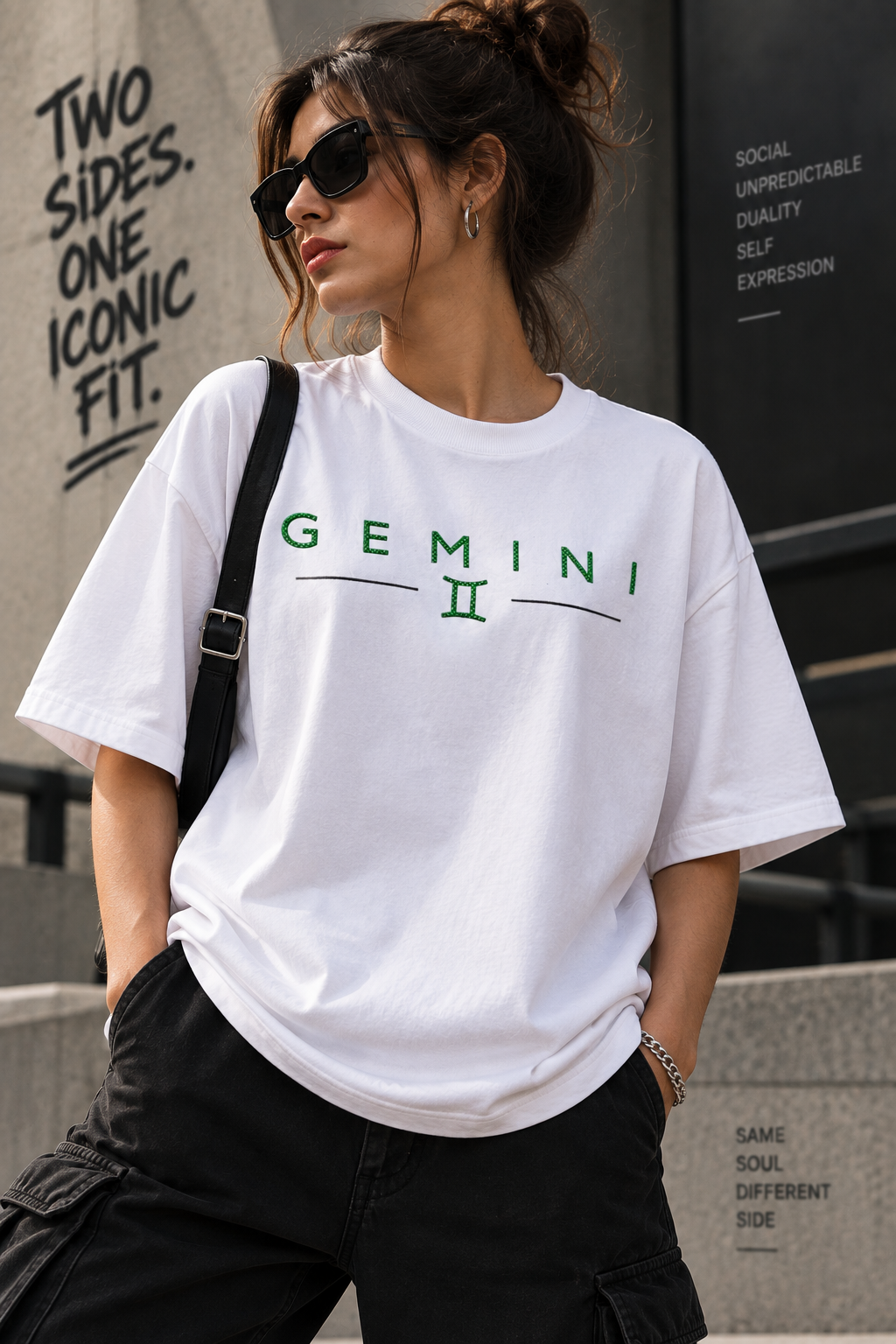 Gemini Two Sides One Iconic fit Embroidery Oversized T-Shirt