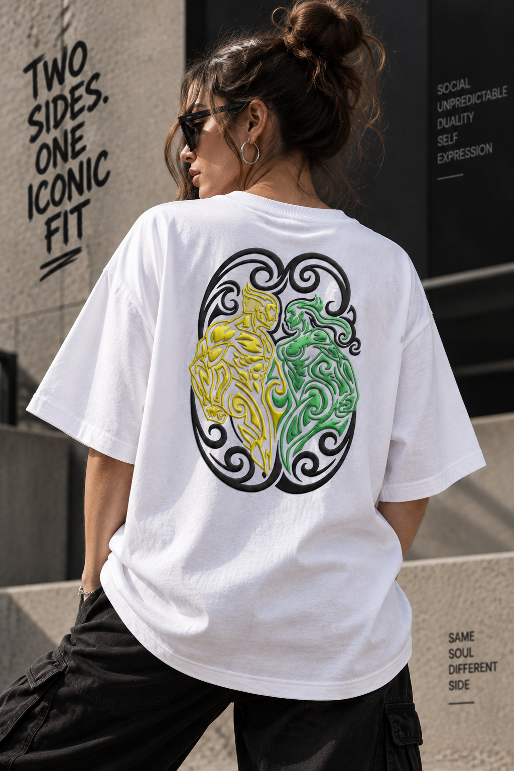 Gemini Two Sides One Iconic fit Embroidery Oversized T-Shirt