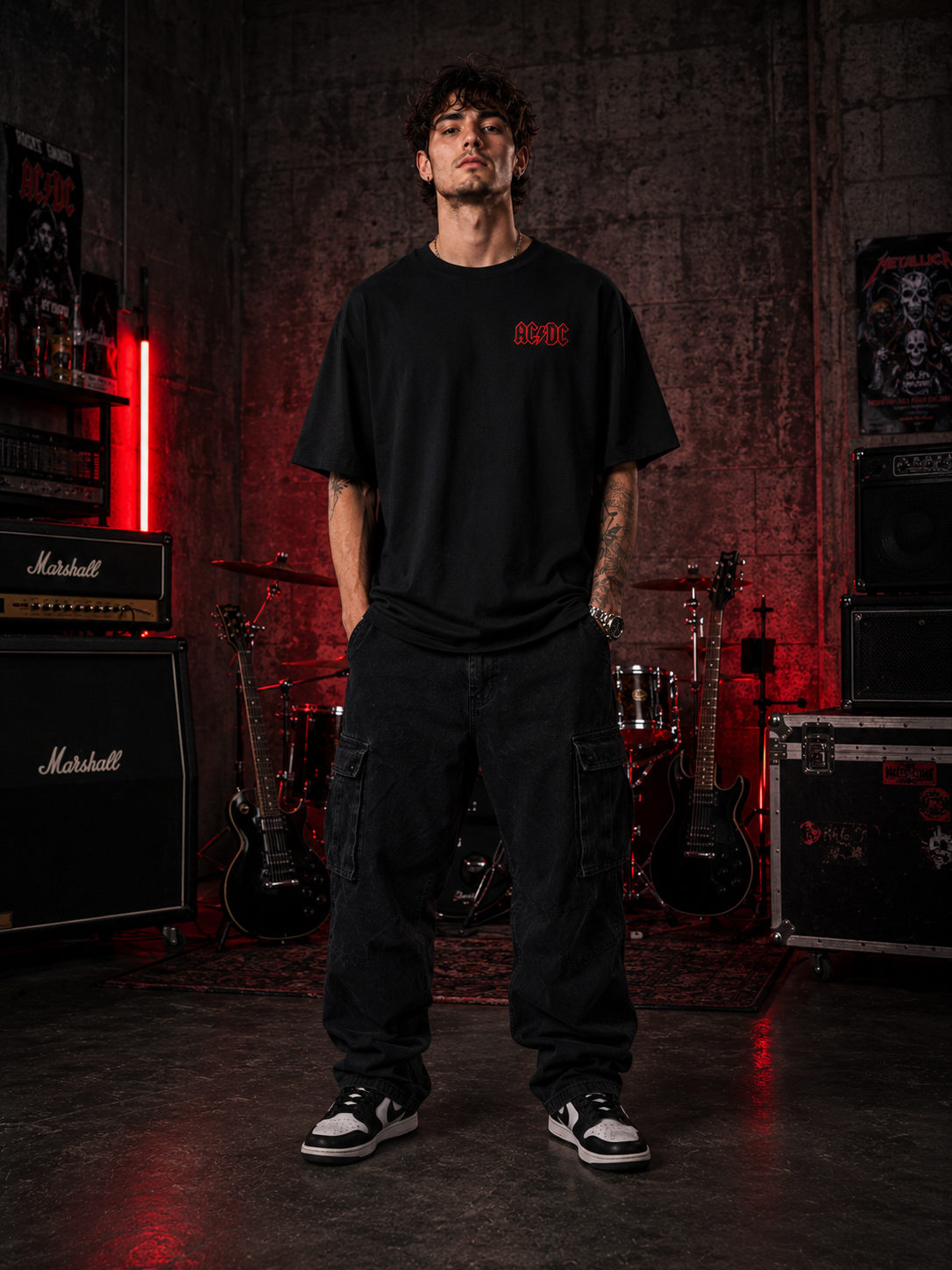 AC/DC Powerage Premium Oversized Embroidered Band T-Shirt for Men | 240 GSM 100% Cotton