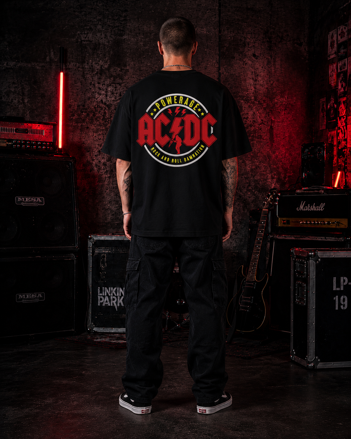 AC/DC Powerage Premium Oversized Embroidered Band T-Shirt for Men | 240 GSM 100% Cotton