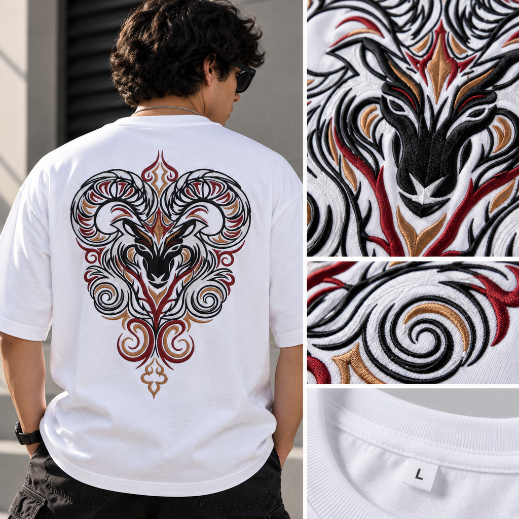 Aries Born to Lead Made to Stand Out Embroidery Oversized T-Shirt