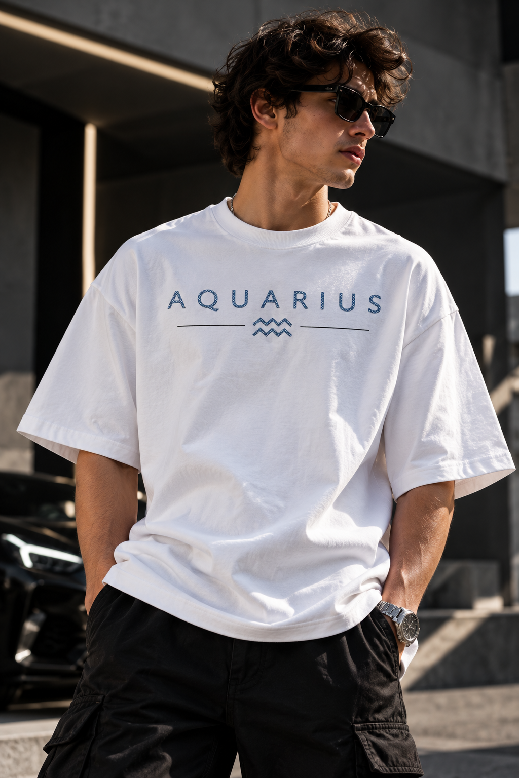 Aquarius Built Different Embroidery Oversized T-Shirt | LE BANCHO