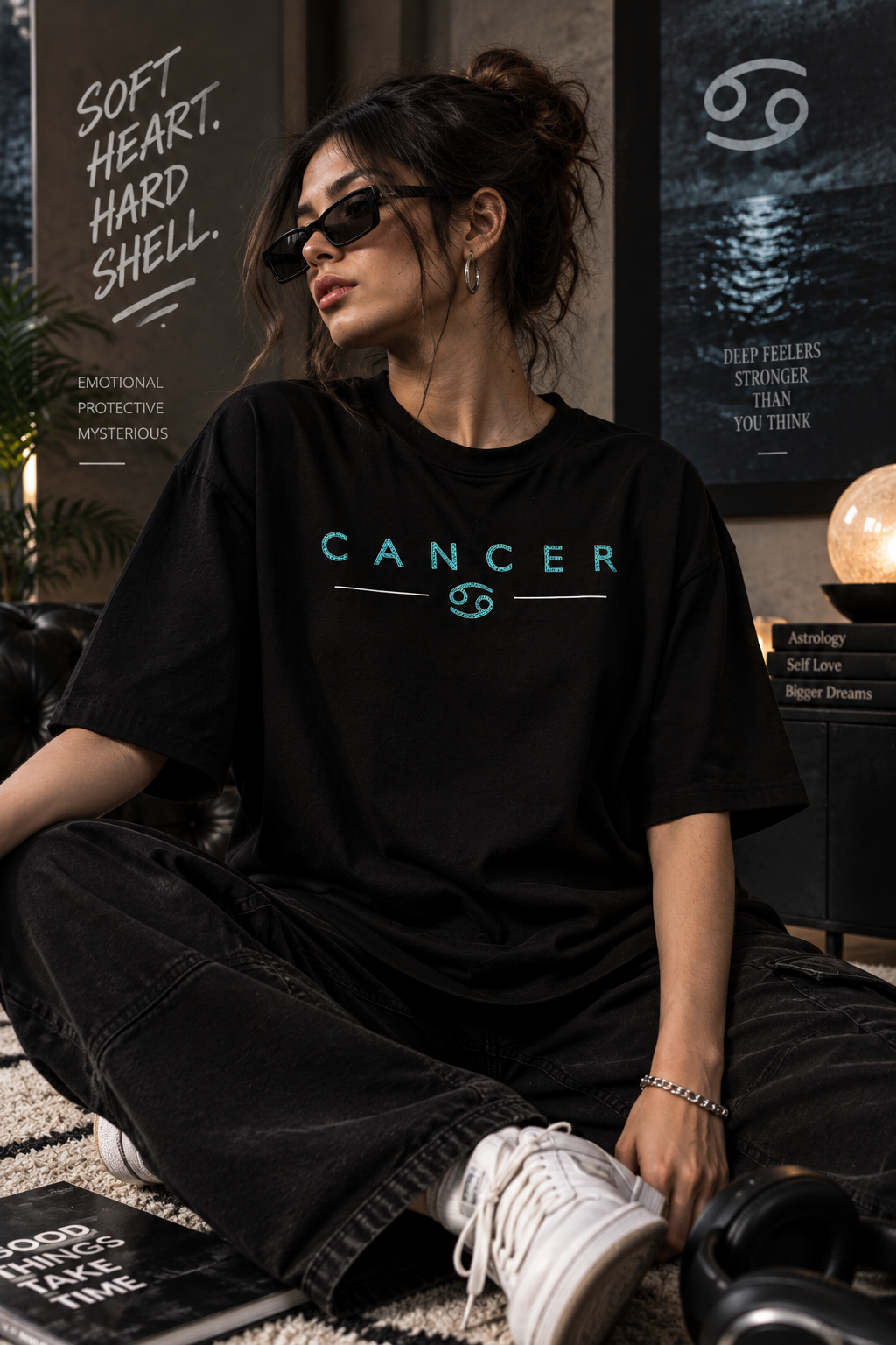 Cancer Soft Heart Hard Shell Embroidery Oversized T-Shirt | LE BANCHO