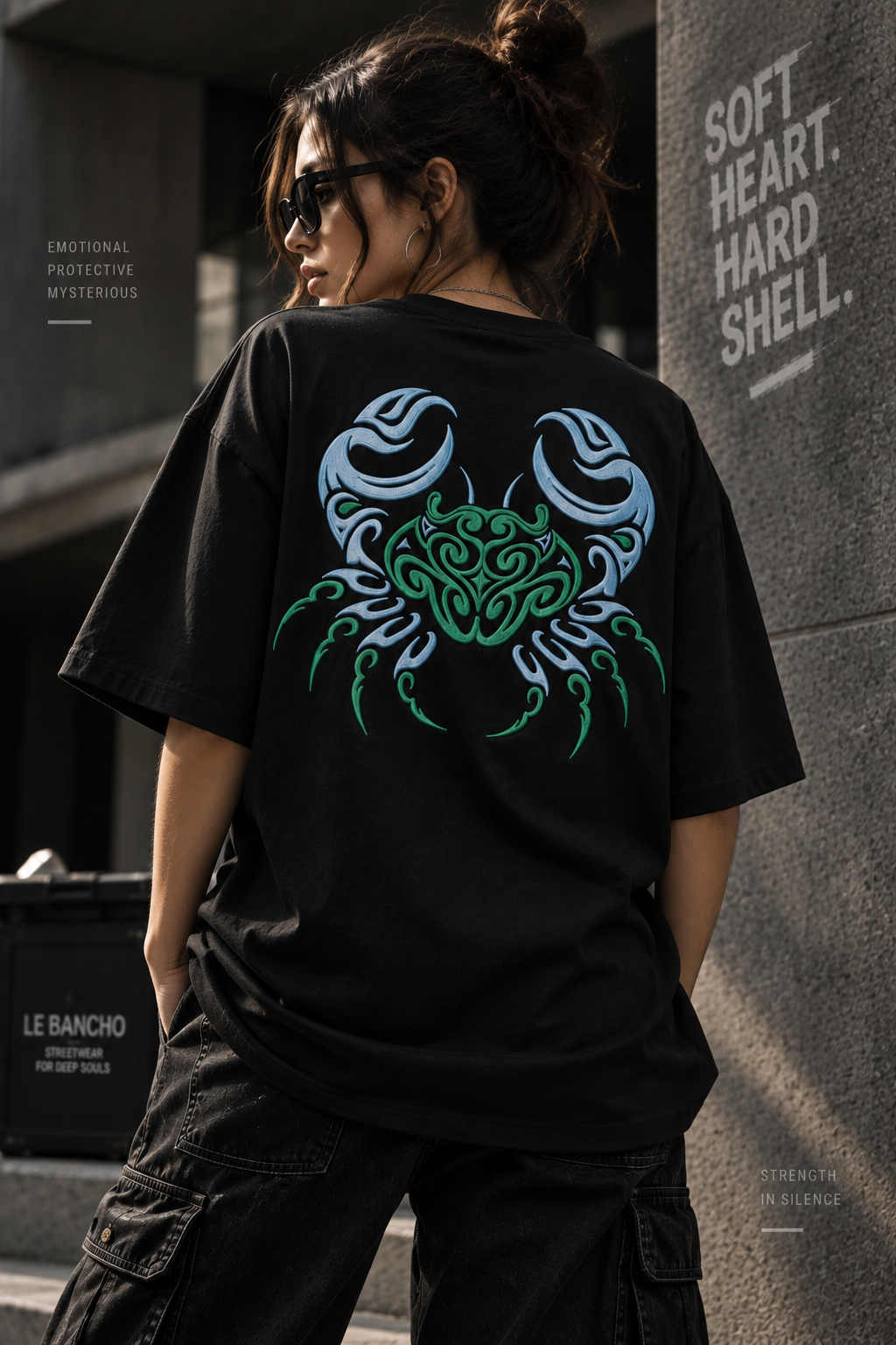 Cancer Soft Heart Hard Shell Embroidery Oversized T-Shirt | LE BANCHO