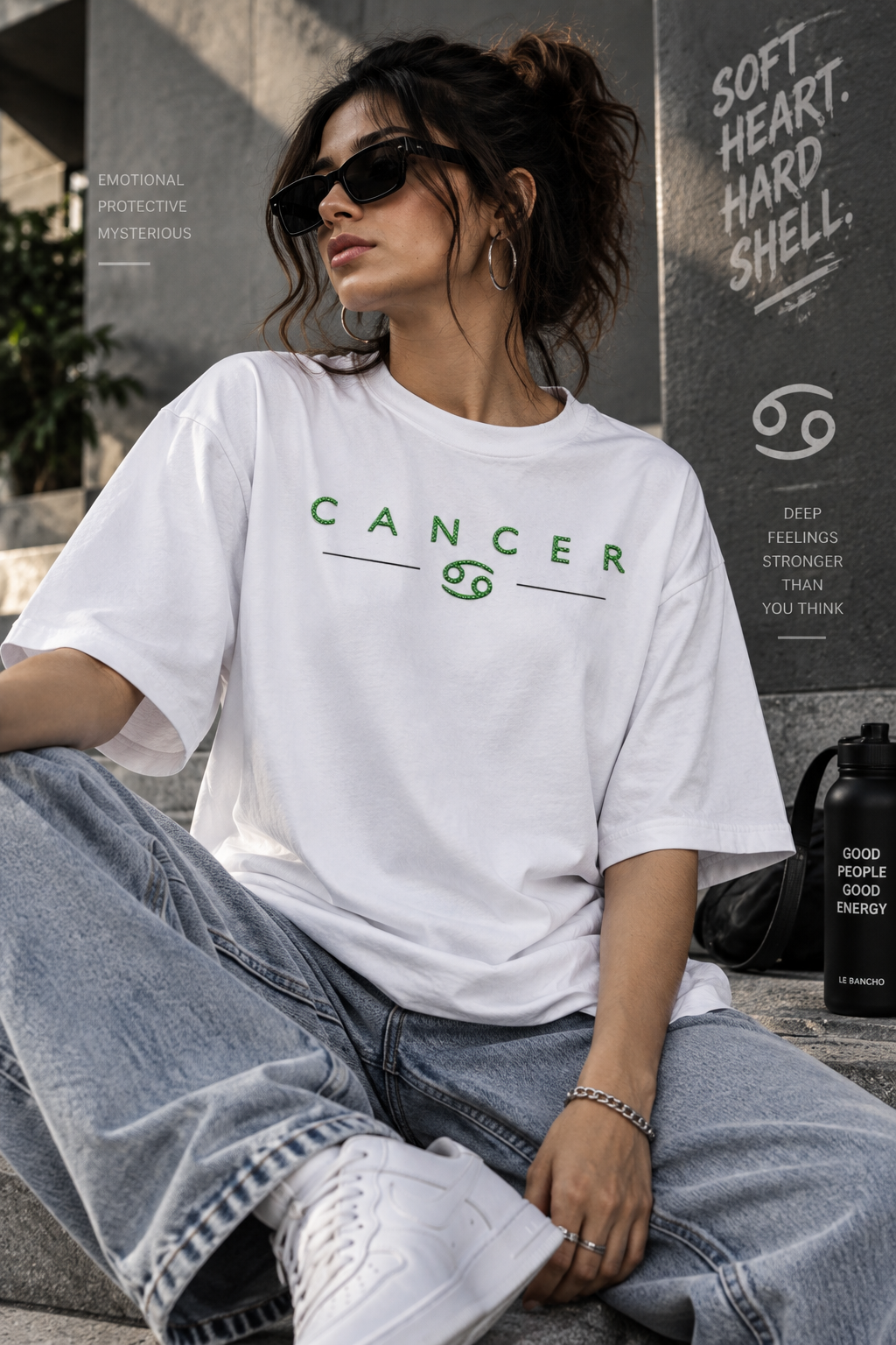 Cancer Soft Heart Hard Shell Embroidery Oversized T-Shirt | LE BANCHO