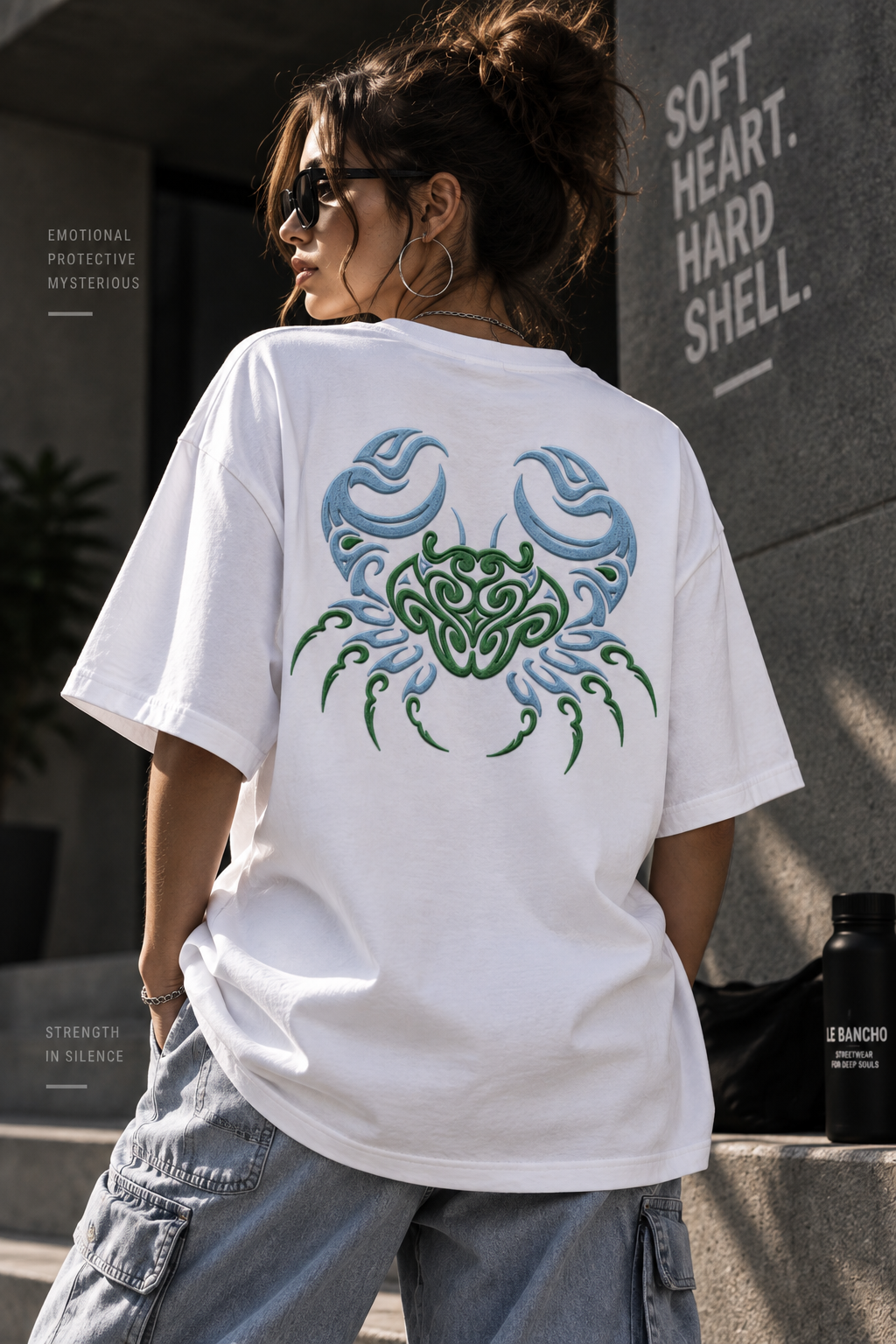 Cancer Soft Heart Hard Shell Embroidery Oversized T-Shirt | LE BANCHO