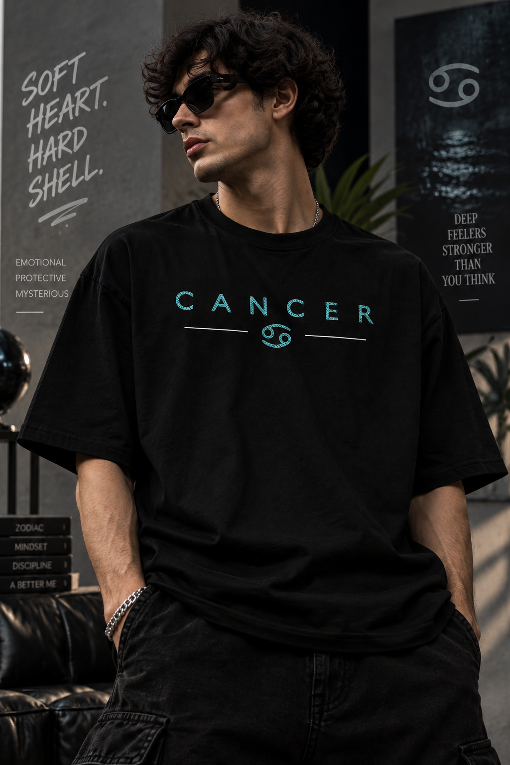 Cancer Soft Heart Hard Shell Embroidery Oversized T-Shirt | LE BANCHO
