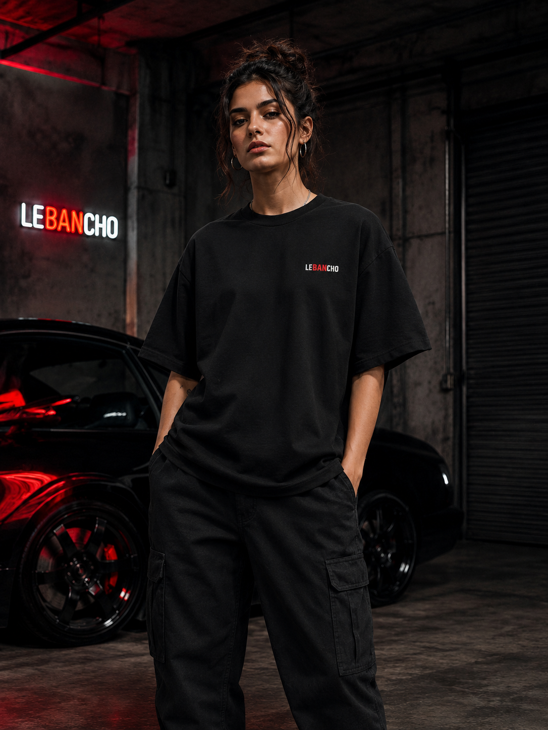 LE BANCHO Angel & Devil Wings Premium Embroidered Oversized T-Shirt for Women | 240 GSM Heavyweight Cotton | Black Streetwear Tee
