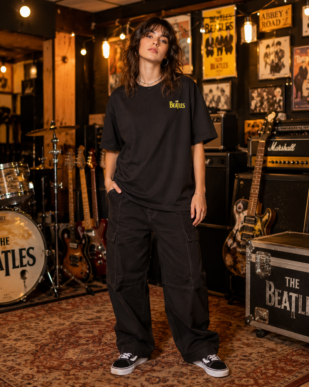 The Beatles Premium Oversized Embroidered Band T-Shirt for Women | 240 GSM 100% Cotton