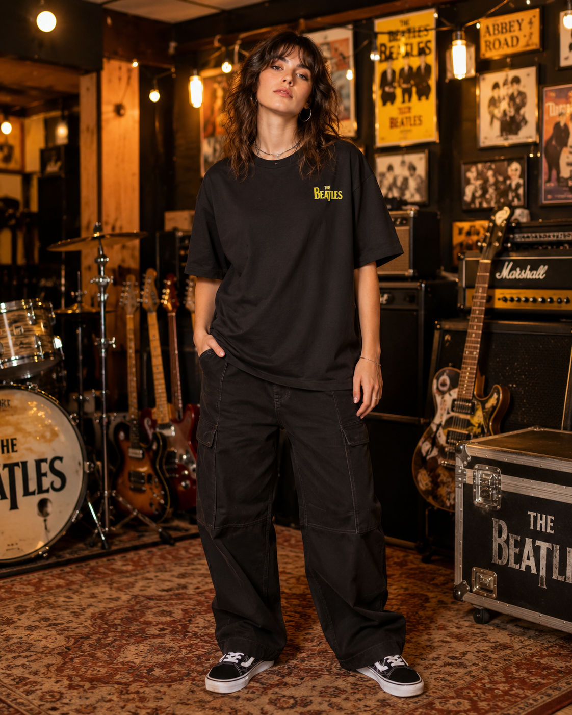 The Beatles Premium Oversized Embroidered Band T-Shirt for Women | 240 GSM 100% Cotton