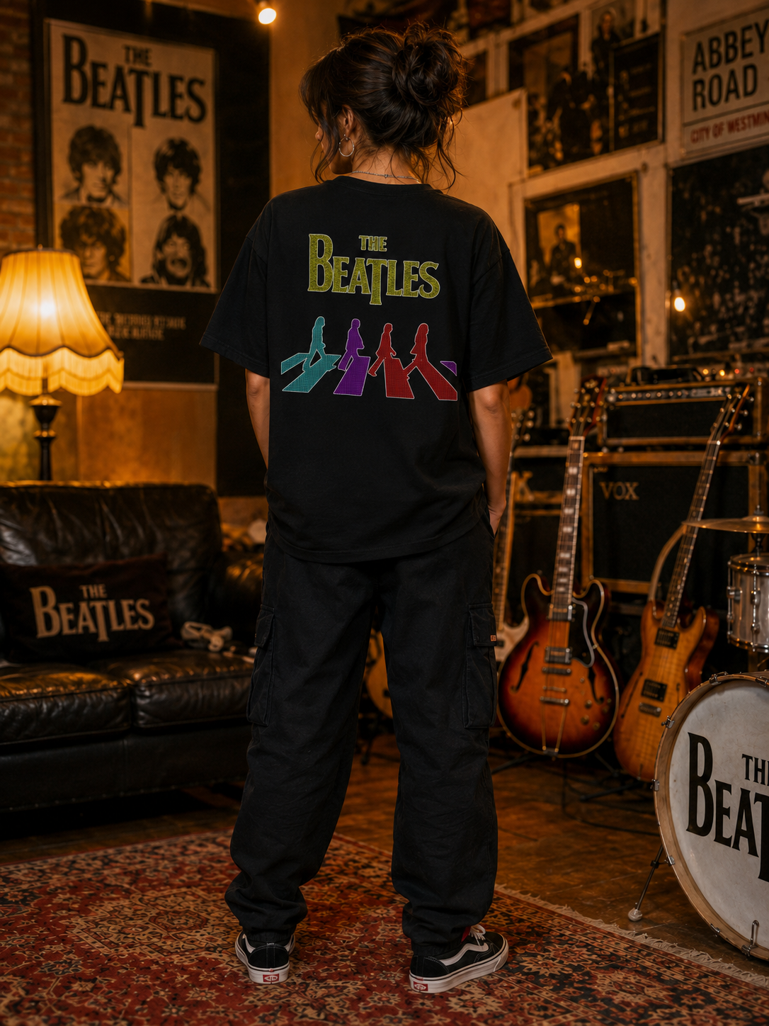 The Beatles Premium Oversized Embroidered Band T-Shirt for Women | 240 GSM 100% Cotton