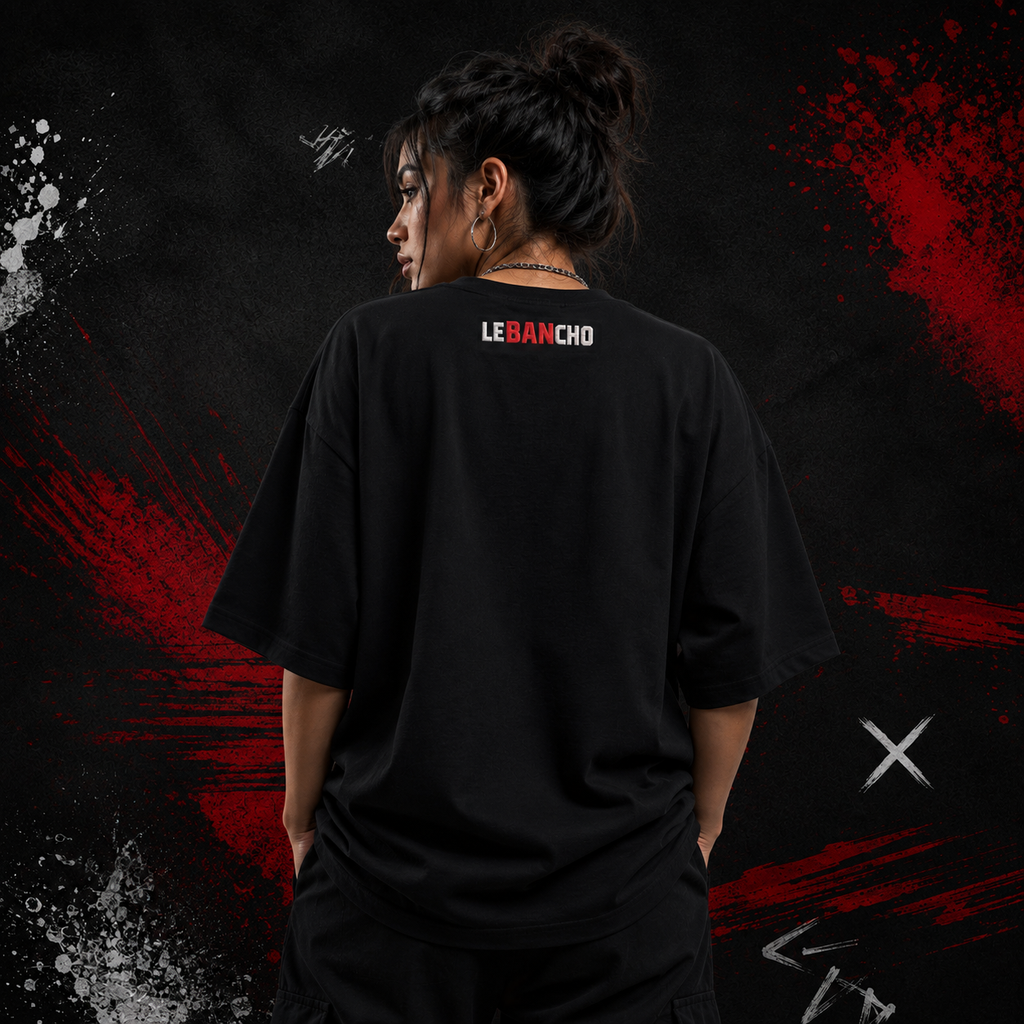 LE BANCHO Streetwear Embroidered Oversized T-Shirt for Women | Premium 240 GSM Cotton | Relaxed Fit | Black