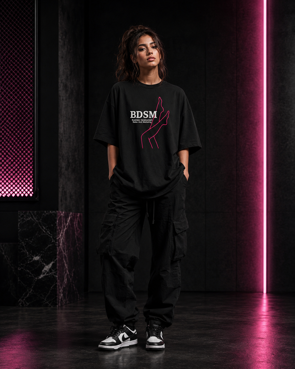 BDSM Business Development Sales & Marketing Premium Oversized Embroidered T-Shirt for Women | 240 GSM 100% Cotton
