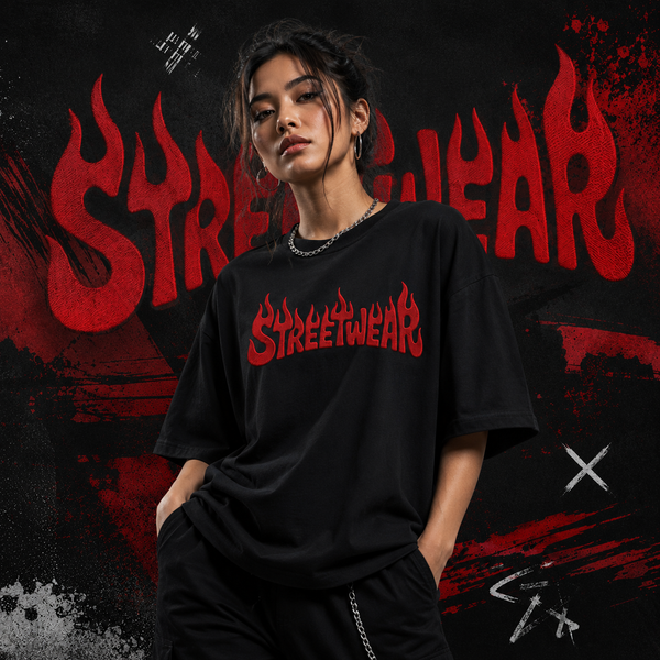 LE BANCHO Streetwear Embroidered Oversized T-Shirt for Women | Premium 240 GSM Cotton | Relaxed Fit | Black