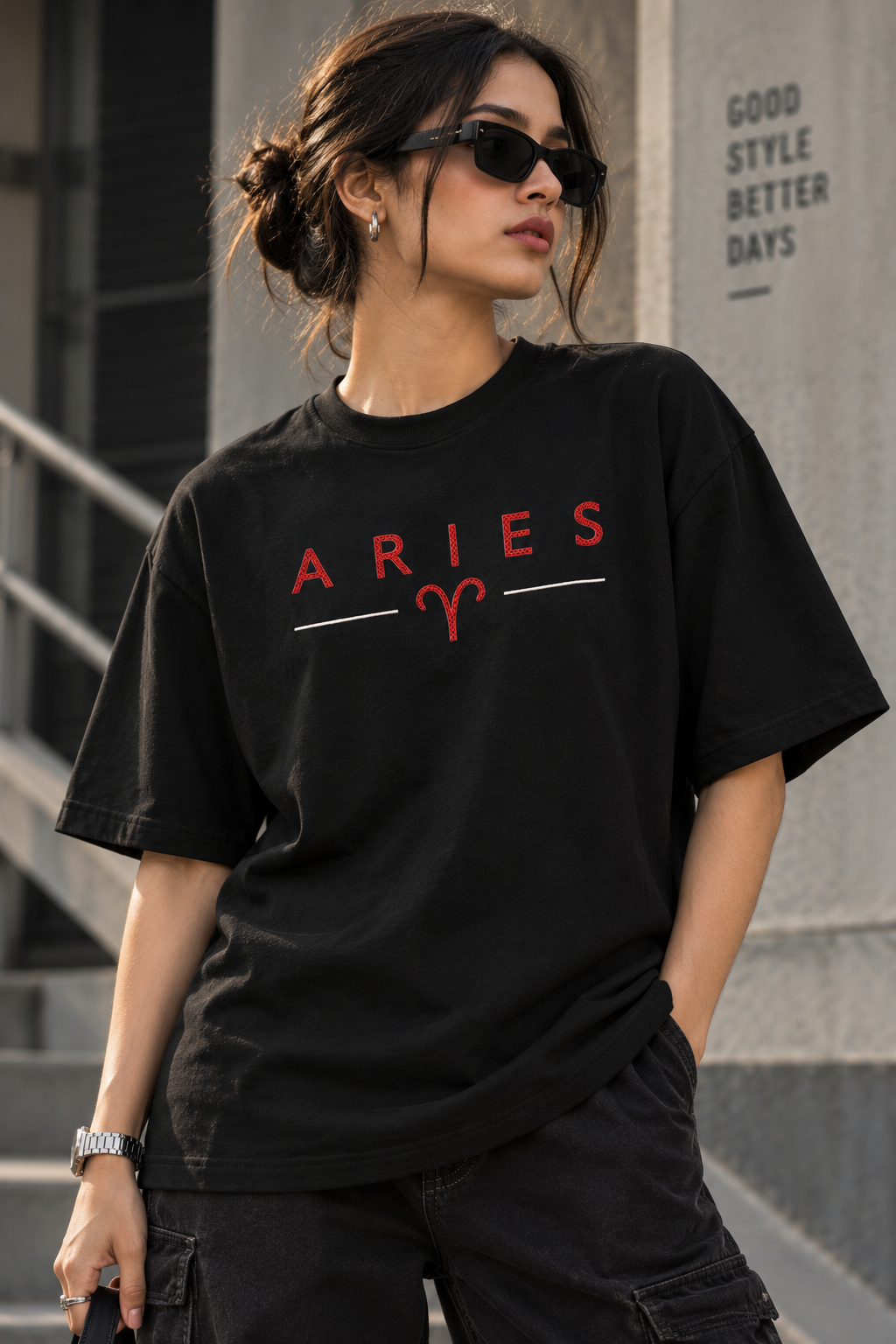 Aries Born to Lead Made to Stand Out Embroidery Oversized T-Shirt