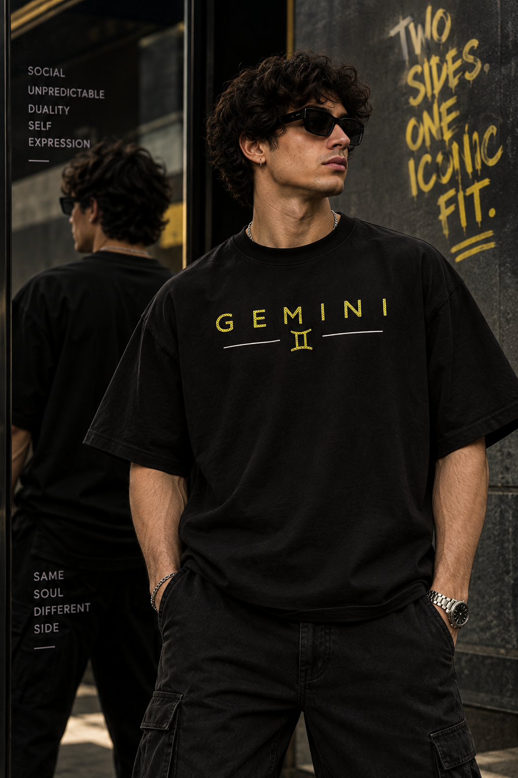 Gemini Two Sides One Iconic fit Embroidery Oversized T-Shirt