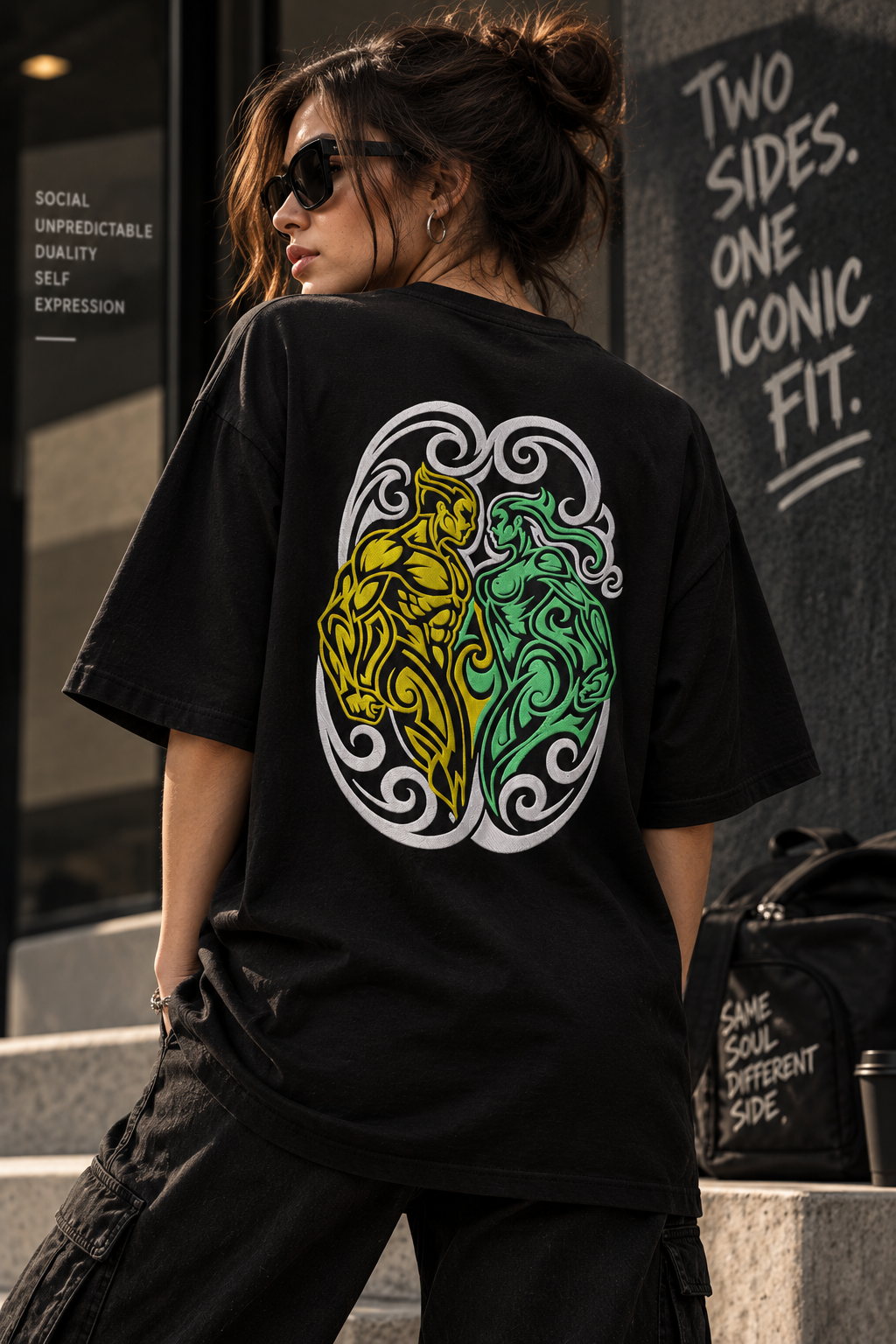 Gemini Two Sides One Iconic fit Embroidery Oversized T-Shirt