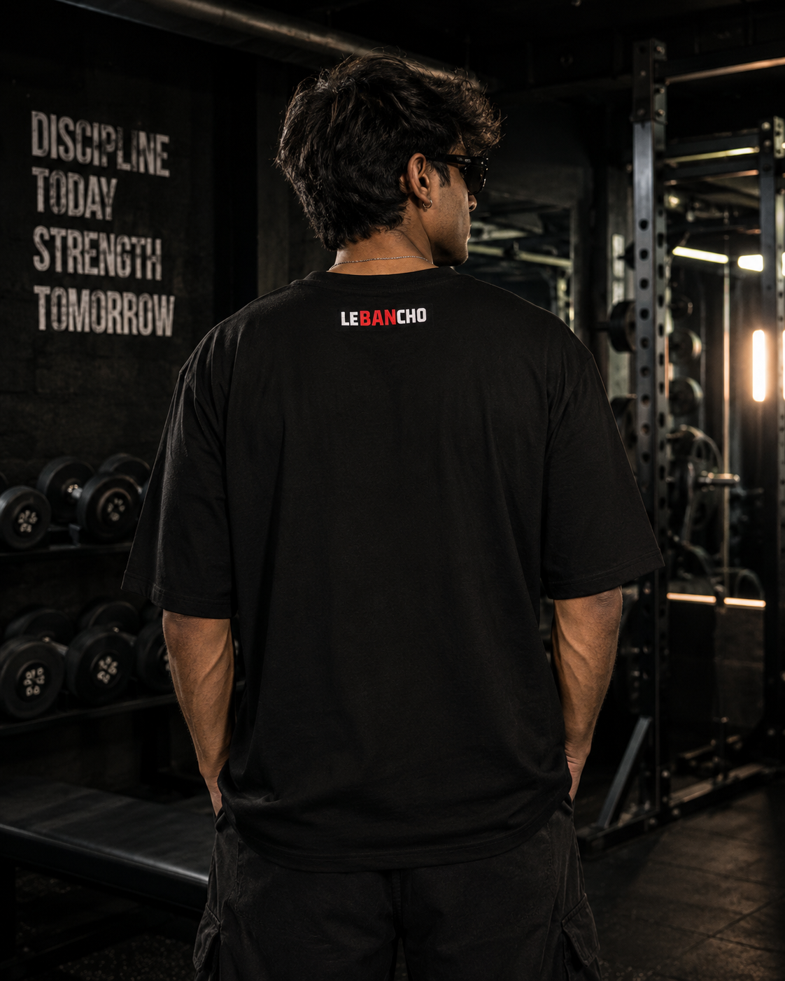 LE BANCHO Gymdari Premium Embroidered Oversized T-Shirt for Men | 240 GSM Heavyweight Cotton | Black Gym Streetwear Tee