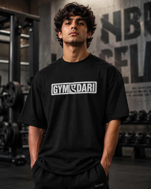 LE BANCHO Gymdari Premium Embroidered Oversized T-Shirt for Men | 240 GSM Heavyweight Cotton | Black Gym Streetwear Tee