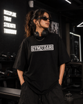 LE BANCHO Gymdari Premium Embroidered Oversized T-Shirt for Women | 240 GSM Heavyweight Cotton | Black Gym Streetwear Tee