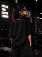 LE BANCHO Gymdari Premium Embroidered Oversized T-Shirt for Women | 240 GSM Heavyweight Cotton | Black Gym Streetwear Tee