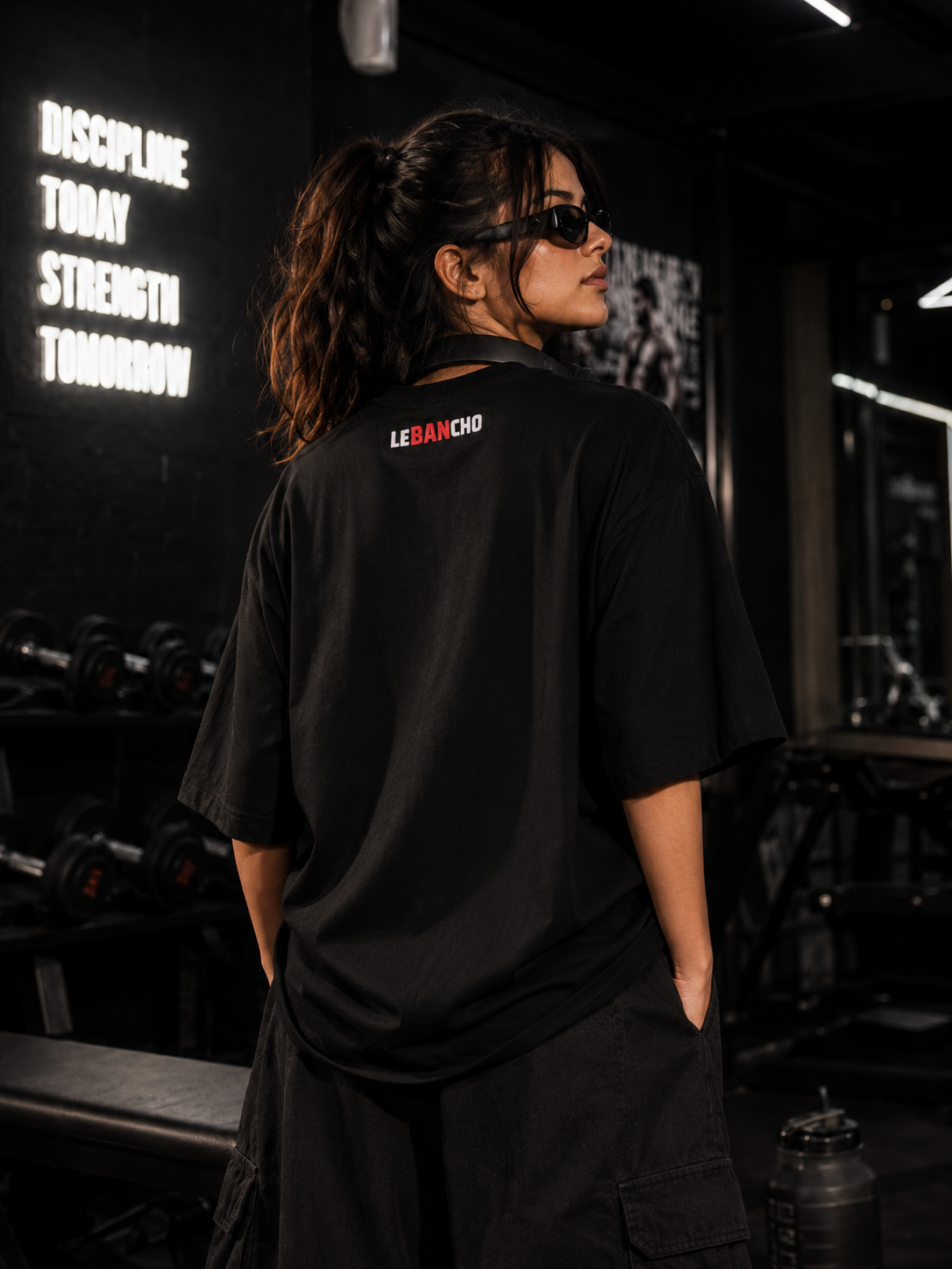 LE BANCHO Gymdari Premium Embroidered Oversized T-Shirt for Women | 240 GSM Heavyweight Cotton | Black Gym Streetwear Tee