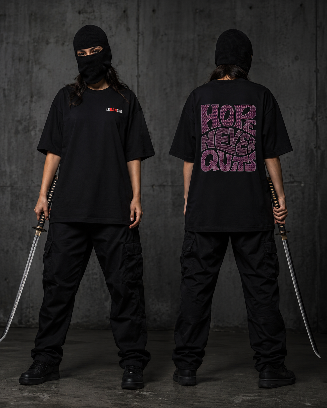Hope Never Quits Premium Oversized Embroidered Typography T-Shirt for Women | 240 GSM 100% Cotton