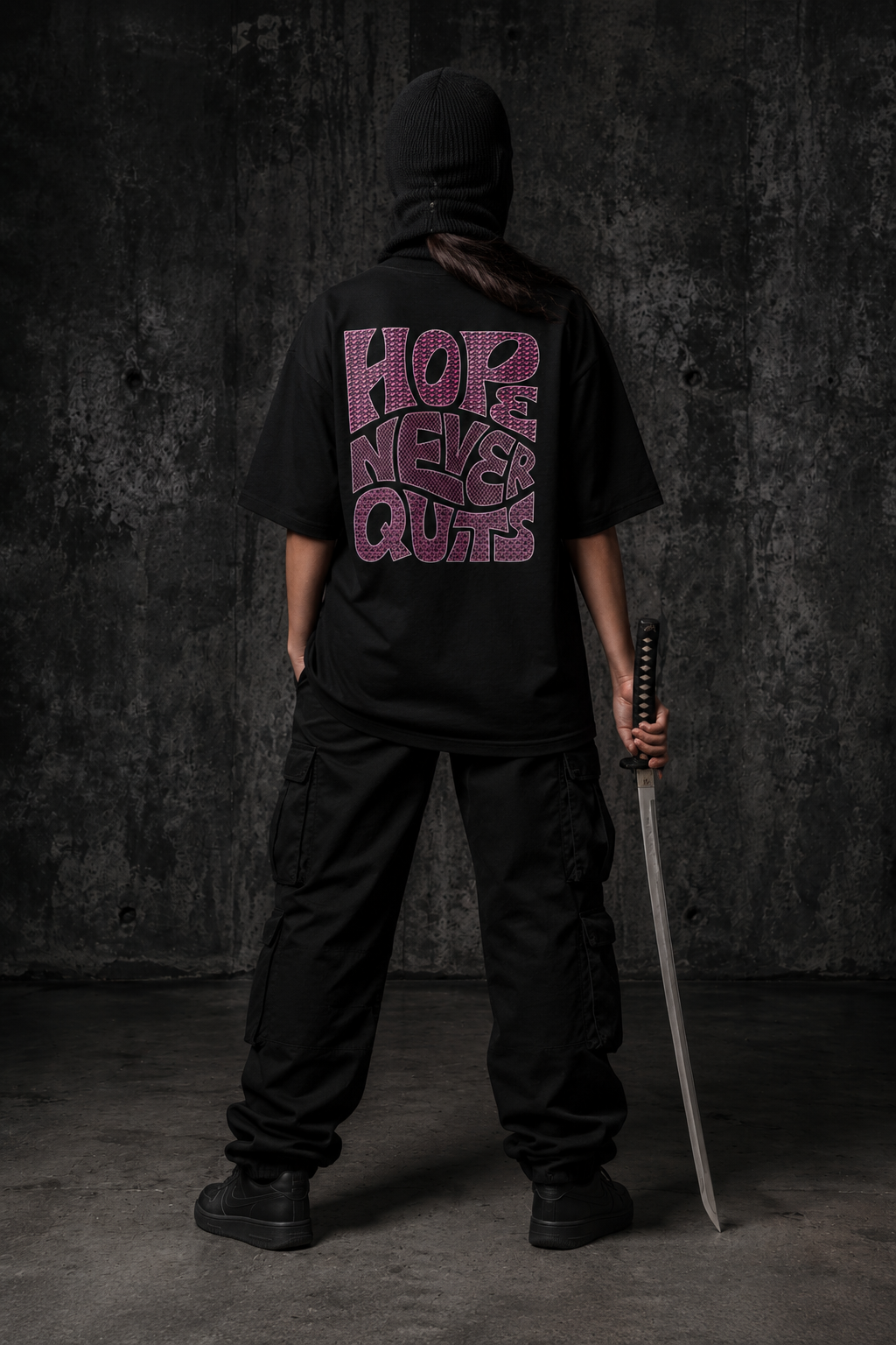 Hope Never Quits Premium Oversized Embroidered Typography T-Shirt for Women | 240 GSM 100% Cotton