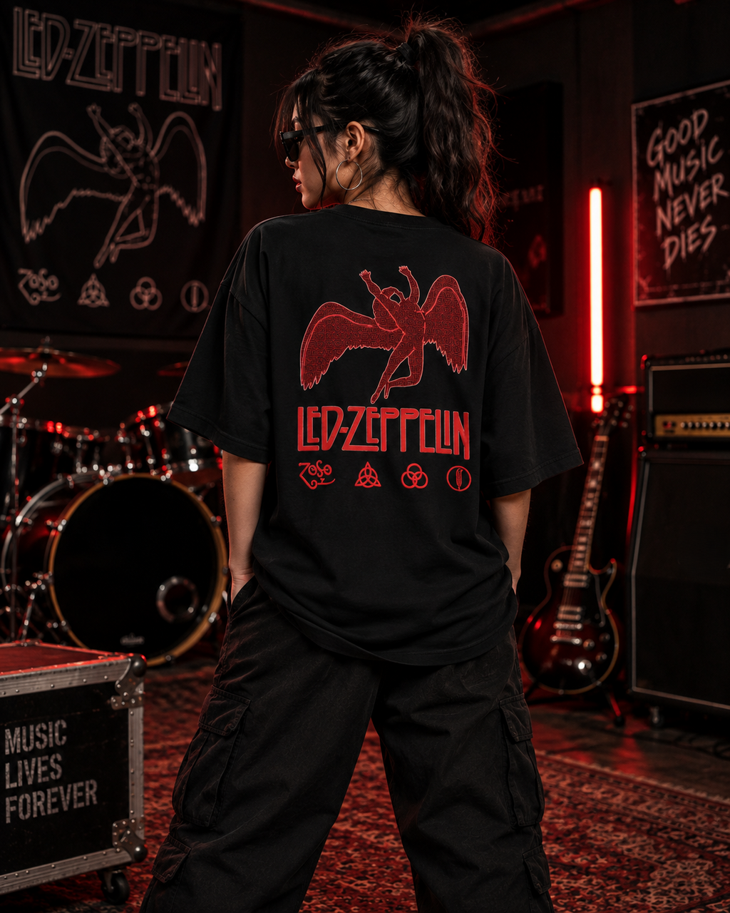 Led Zeppelin Rock Band Premium Oversized Embroidery T-Shirt for Women | 240 GSM 100% Cotton