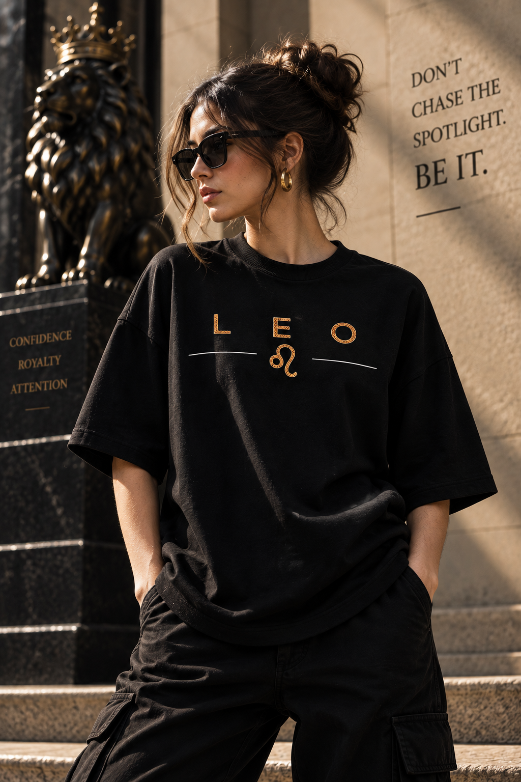 Leo Don't Chase the Spotlight Embroidery Oversized T-Shirt | LE BANCHO