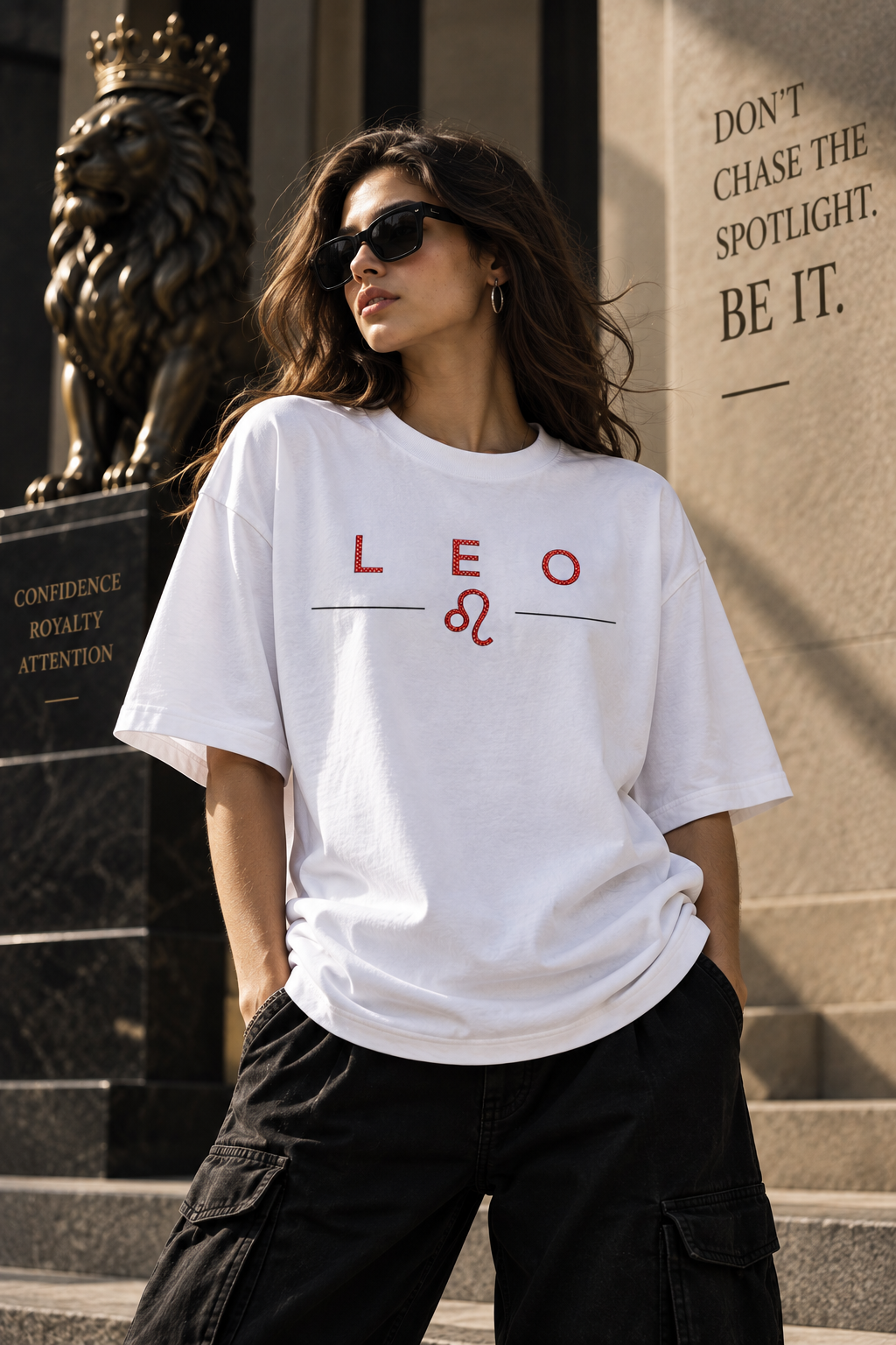 Leo Don't Chase the Spotlight Embroidery Oversized T-Shirt | LE BANCHO