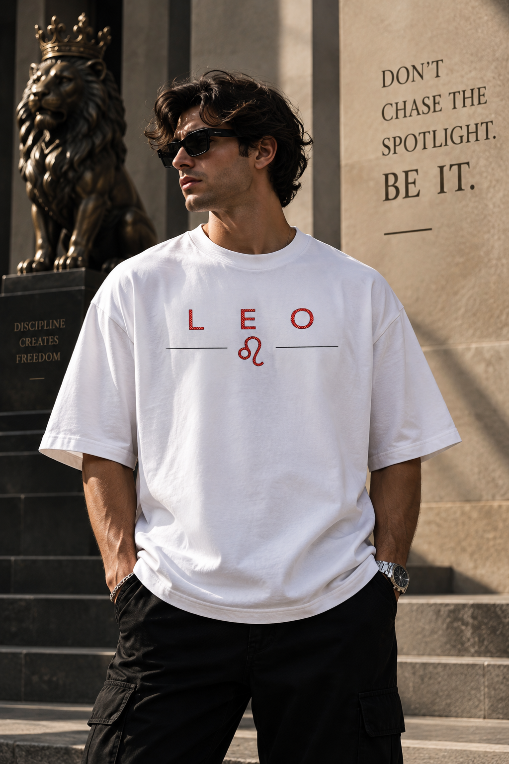 Leo Don't Chase the Spotlight Embroidery Oversized T-Shirt | LE BANCHO