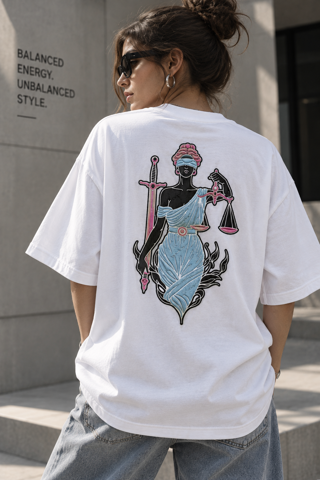 Libra Balanced Energy Unbalanced Style Embroidery Oversized T-Shirt | LE BANCHO