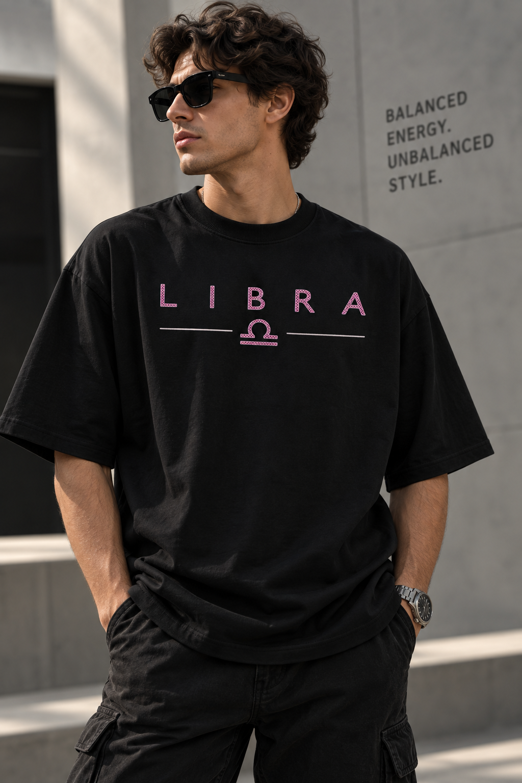Libra Balanced Energy Unbalanced Style Embroidery Oversized T-Shirt | LE BANCHO