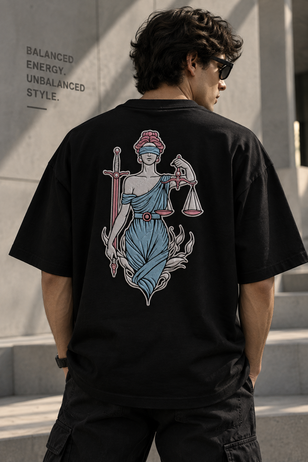 Libra Balanced Energy Unbalanced Style Embroidery Oversized T-Shirt | LE BANCHO