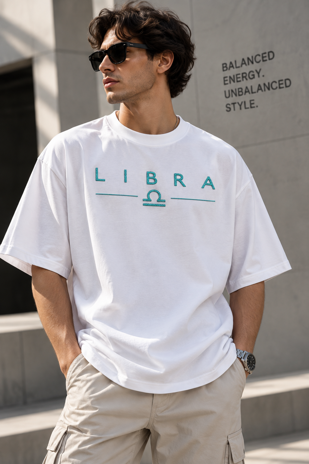 Libra Balanced Energy Unbalanced Style Embroidery Oversized T-Shirt | LE BANCHO